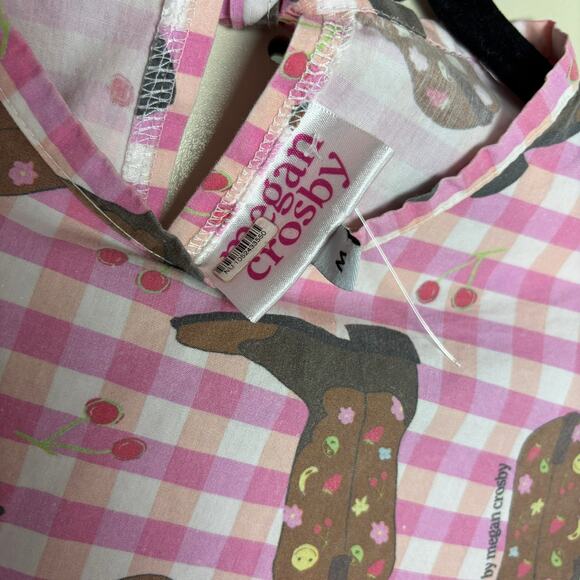 NWOT Megan Crosby Lila Cowboy Dress Pink Gingham Mini Puff-Sleeve Boot-Print - Picture 8 of 9
